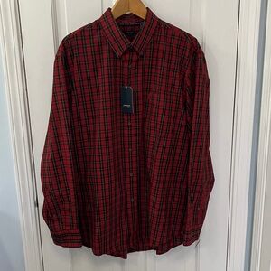 NWT Arrow Red Black Plaid Men's longsleeve button up Shirt size Large collar